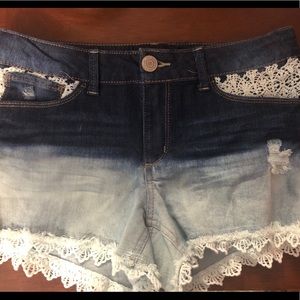 acid washed lace jean shorts